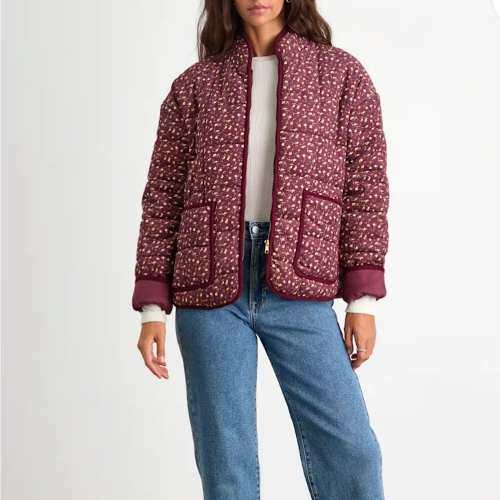 Lulus Burgundy Floral Quilted Puffer Jacket Women’s L EUC 🩷 - Picture 2 of 10